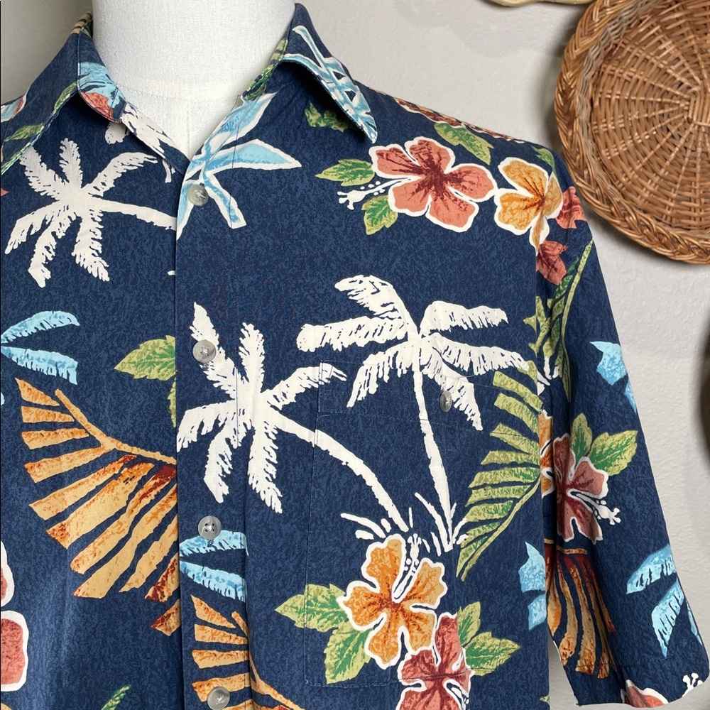 Vintage Pierre Cardin Hawaiian Shirt Blue Orange White Green Men Large